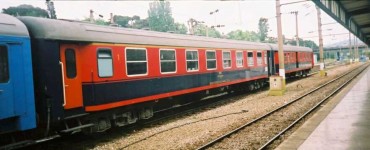 A first class compartment coach is in Haydarpasa. Note that this car is not of 26.4 m length, hence it looks somewhat different than the others but the main technical structure is not different. 2001. Photo Gökçe Aydin.