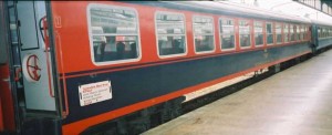 The black-red Pullman is ready to depart to Eregli from Haydarpasa in the train Içanadolu Mavi Treni (Blue Train). 2001. Photo Gökçe Aydin.