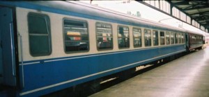Içanadolu Mavi Treni from Eregli has arrived to Haydarpasa. This is an example for a Mavi Tren operating with blue Pullman. 2001. Photo Gökçe Aydin.