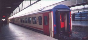 TVS2000 Pullman car of Eskisehir Express from Haydarpasa to Eskisehir. Train is waiting for departure in Haydarpasa. 2001. Photo Gökçe Aydin.