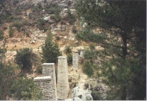 Bridge piers of the former narrow gauge viaduct (see above). 1999. Photo Malcolm Peakman
